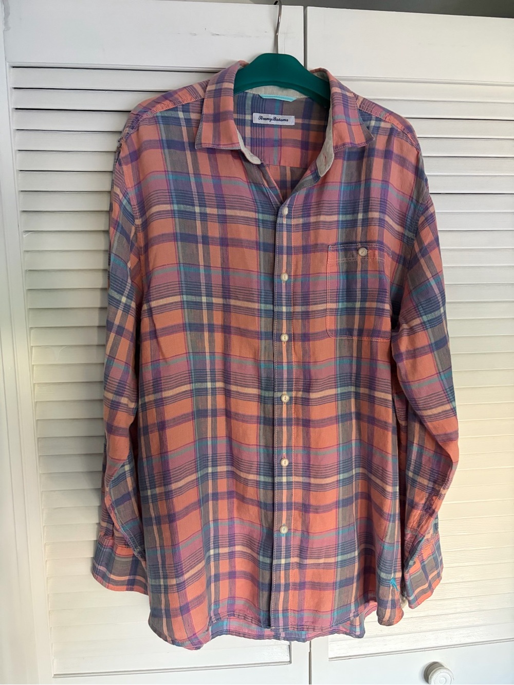 Men’s Tommy Bahama Pastel Plaid Linen Long Sleeve Button Front Shirt